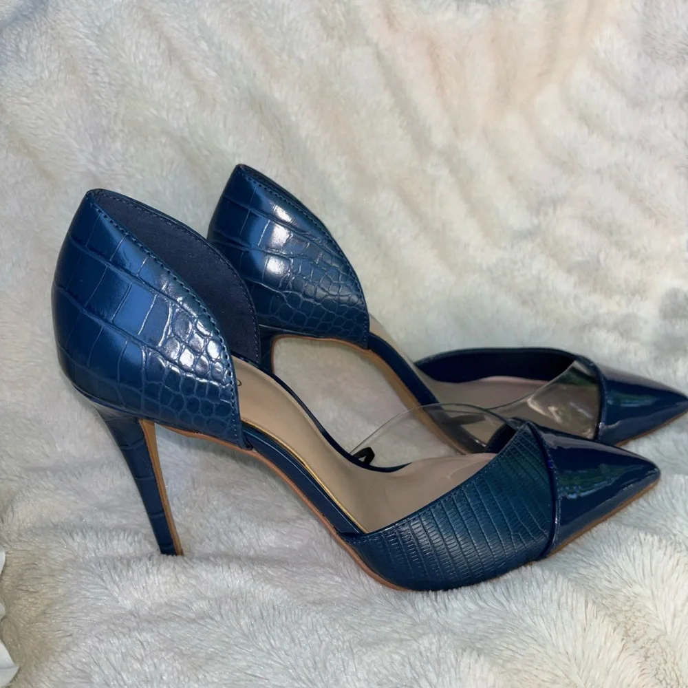 Aldo Navy Pointed D'Orsay Pumps with Clear Insets size 9
